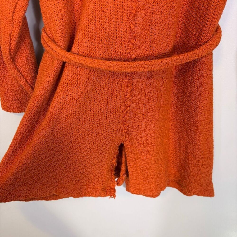 Free People Beach Orange Knit 100% Cotton V Neck Button Front Cardigan Sweater S - Picture 7 of 8